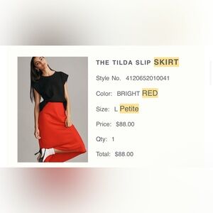 Anthropologie Bright Red 4120652010041 Large Petite Tilda Midi Slip Skirt French